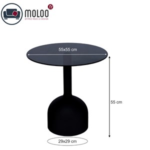 Miro-table basse ronde d55 cm en verre noir et acier laqué