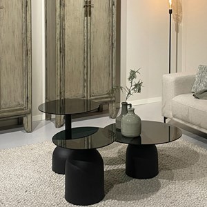 Miro-table basse ronde d50 cm en verre noir et acier laqué