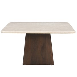 Cinno-table basse carré 75 cm en marbre et bois massif brun