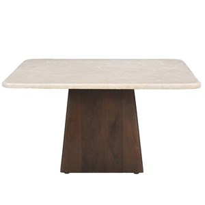 Cinno-table basse carré 75 cm en marbre et bois massif brun