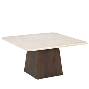 Cinno-table basse carré 75 cm en marbre et bois massif brun