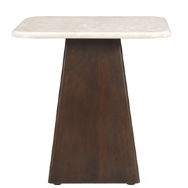 Cinno-table basse carrée 45cm en marbre et bois massif brun