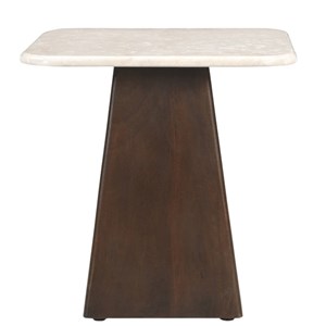 Cinno-table basse carrée 45cm en marbre et bois massif brun