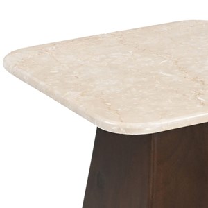 Cinno-table basse carrée 45cm en marbre et bois massif brun
