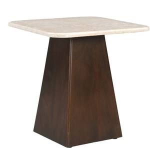Cinno-table basse carrée 45cm en marbre et bois massif brun