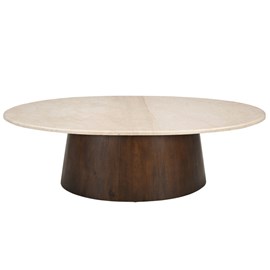 Cinno-table basse ovale en marbre et bois massif brun