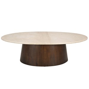 Cinno-table basse ovale en marbre et bois massif brun