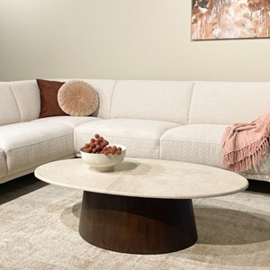 Cinno-table basse ovale en marbre et bois massif brun