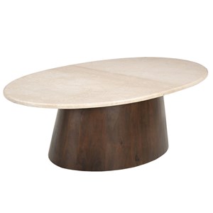 Cinno-table basse ovale en marbre et bois massif brun
