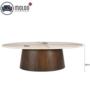 Cinno-table basse ovale en marbre et bois massif brun