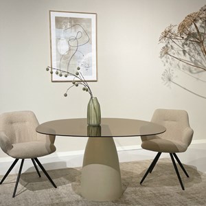 Dylon-table à manger 4 personnes d140 cm en verre fumé&nbsp;ivoire