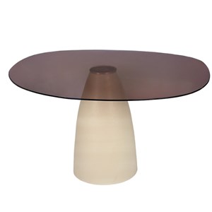 Dylon-table à manger 4 personnes d140 cm en verre fumé&nbsp;ivoire
