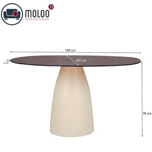 Dylon-table à manger 4 personnes d140 cm en verre fumé&nbsp;ivoire