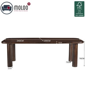 Hug-table à manger 10 personnes 240 cm en bois massif brun