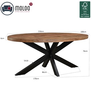 Manaus-table à manger ovale 10 personnes 240 cm en bois massif
