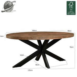 Manaus-table à manger ovale 6 personnes 160 cm en bois massif