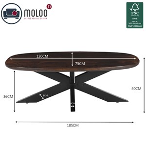 Skagen-table basse ovale en bois foncé et métal