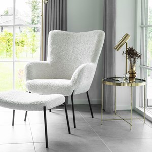 Boris-fauteuil vintage  en tissu bouclé écru