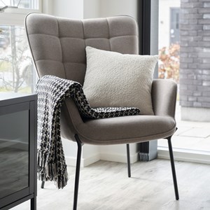 Boris-fauteuil vintage  en tissu bouclé taupe