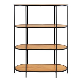 Chic-étagère ovale 4 étagères, décor chêne et métal 85x111 cm