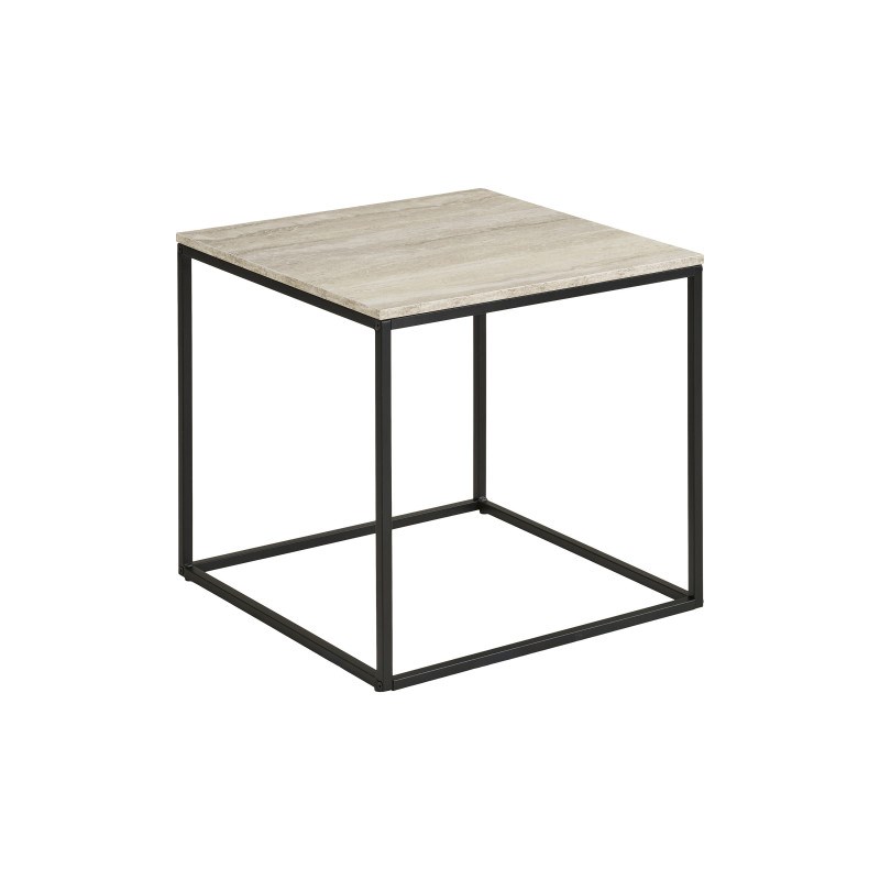Chic-table d'appoint décor travertin et métal 45x45 cm