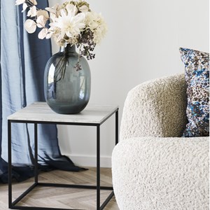 Chic-table d'appoint décor travertin et métal 45x45 cm