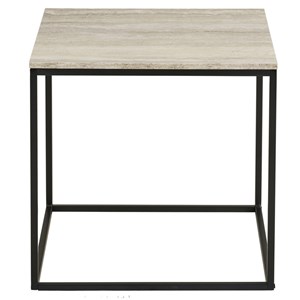 Chic-table d'appoint décor travertin et métal 45x45 cm