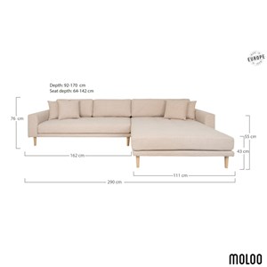 Fred- canapé d'angle méridienne à droite en tissu sable