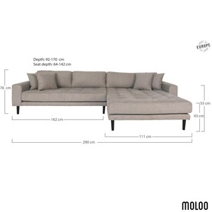 Fred- canapé d'angle méridienne à droite en tissu taupe