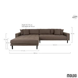 Fred- canapé d'angle méridienne à gauche en tissu marron