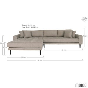 Fred- canapé d'angle méridienne à gauche en tissu taupe