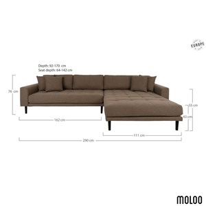 Fred- canapé d'angle méridienne à droite en tissu marron