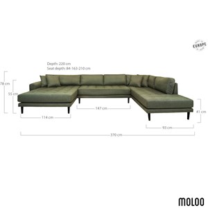 Fred- canapé d'angle panoramique droit en tissu vert olive