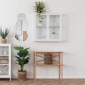 Maine-vitrine suspendue 2 portes vitrées acier blanc 80x80 cm