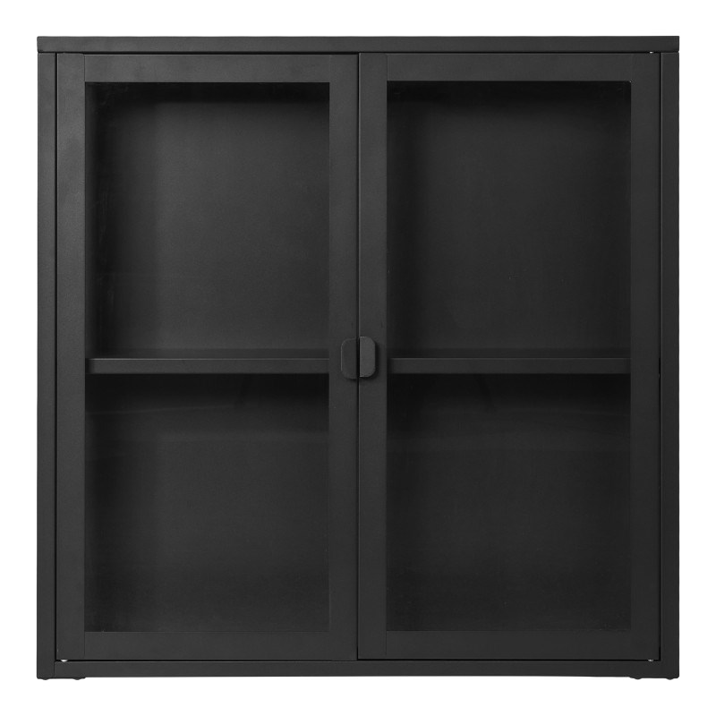 Maine-vitrine suspendue 2 portes vitrées acier noir 80x80 cm