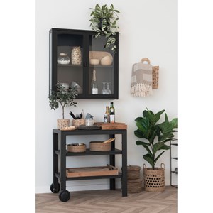 Maine-vitrine suspendue 2 portes vitrées acier noir 80x80 cm