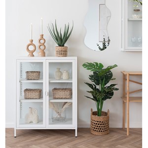 Maine-vitrine 2 portes vitrées acier blanc 80x101 cm