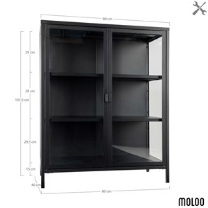 Maine-vitrine 2 portes vitrées acier noir 80x101 cm