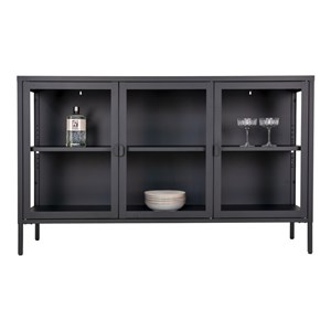 Maine- buffet 3 portes vitrées acier noir 140cm