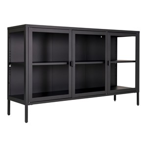 Maine- buffet 3 portes vitrées acier noir 140cm