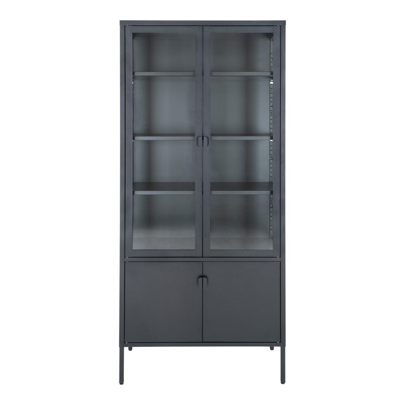 Maine-vitrine 4 portes vitrées acier noir 80x180 cm