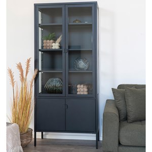 Maine-vitrine 4 portes vitrées acier noir 80x180 cm