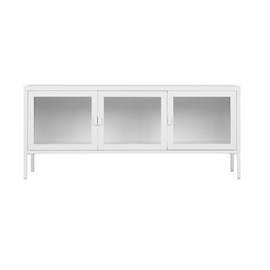 Maine-banc tv 3 portes vitrées acier blanc 130 cm