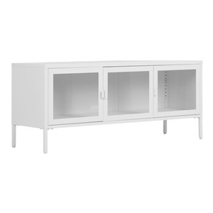 Maine-banc tv 3 portes vitrées acier blanc 130 cm