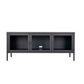 Maine-banc tv 3 portes vitrées acier noir 130 cm