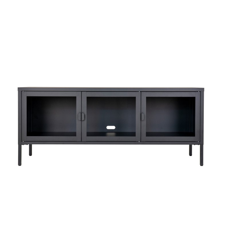 Maine-banc tv 3 portes vitrées acier noir 130 cm