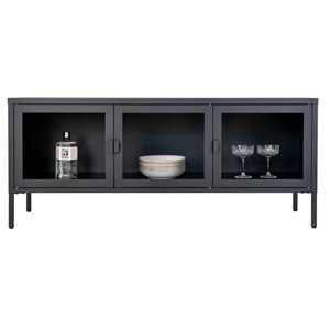 Maine-banc tv 3 portes vitrées acier noir 130 cm