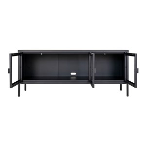 Maine-banc tv 3 portes vitrées acier noir 130 cm