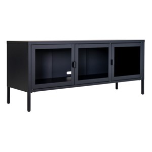 Maine-banc tv 3 portes vitrées acier noir 130 cm