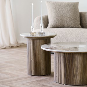 Rhod-table d'appoint en céramique et décor bois ø45 cm